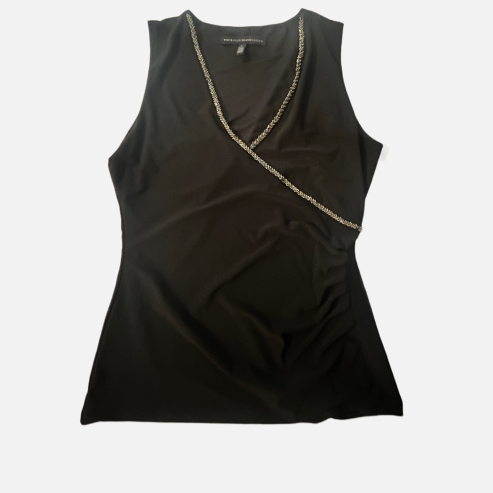 WHBM Beaded Sleeveless Blouse With Medium Single Side Ruched Accents Women’s S